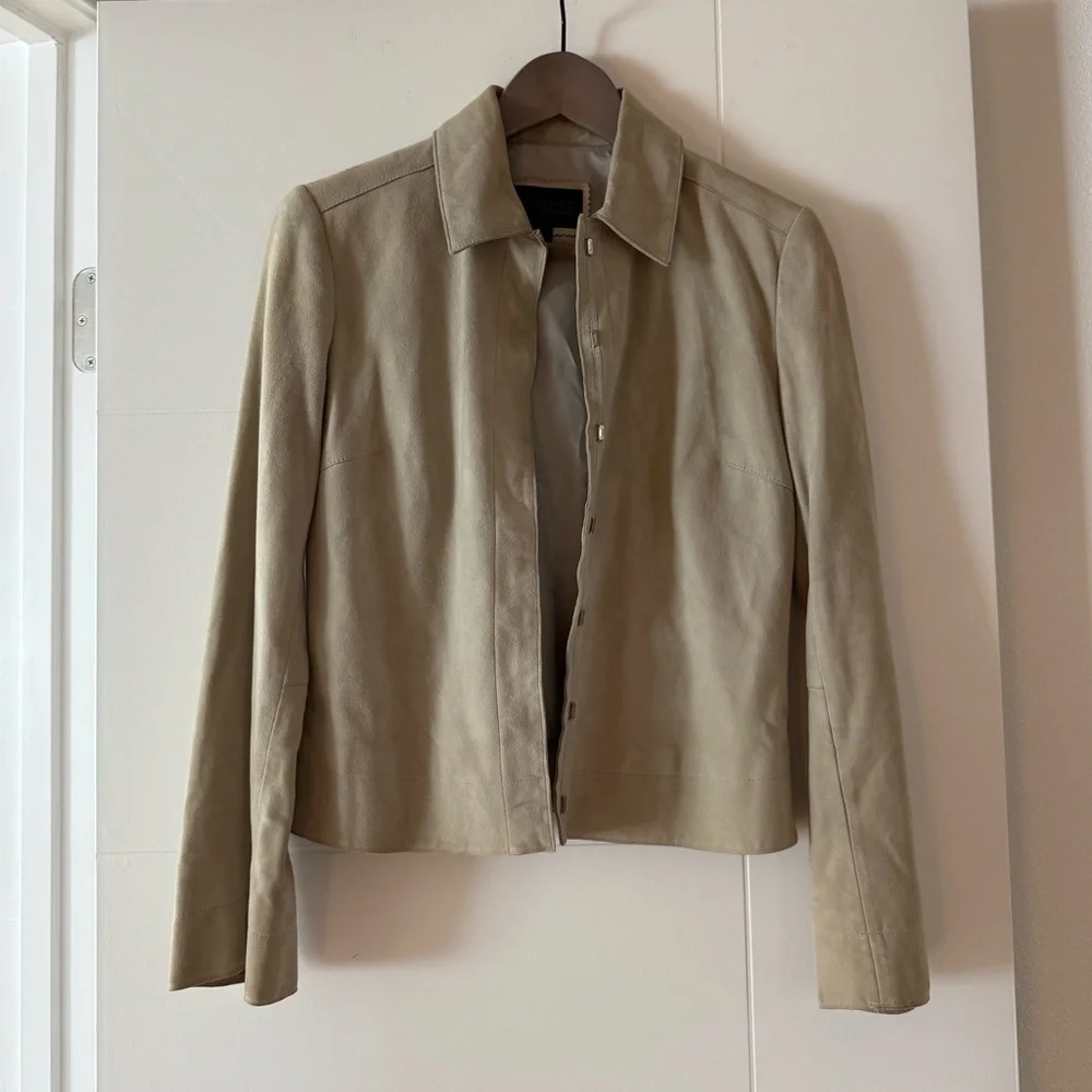 Vintage 90s Express Beige Suede Leather Shirt Jacket - Picture 1 of 9